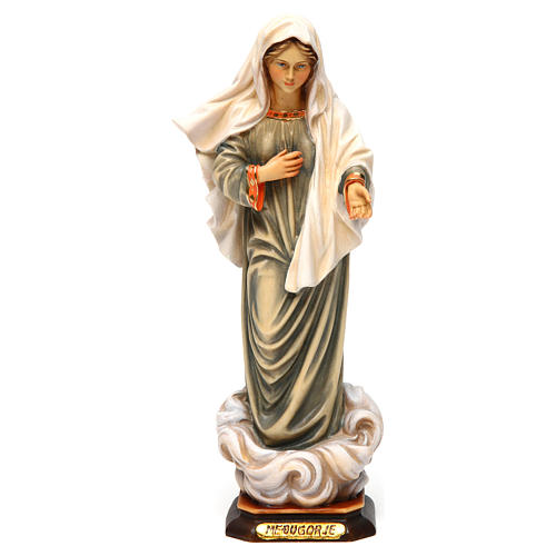 Statua Madonna di Medjugorje legno dipinto Val Gardena 1