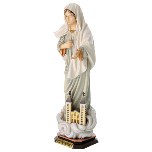 Our Lady of Medjugorje with church statue in painted wood, Val Gardena 4