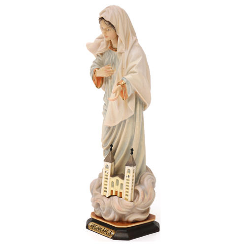 Estatua Virgen reina de la paz con iglesia madera pintada Val Gardena 3