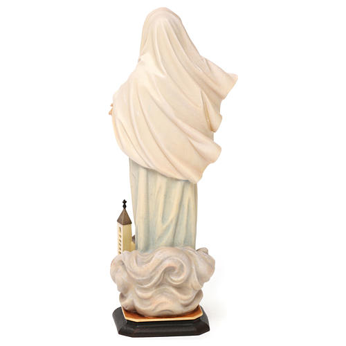 Estatua Virgen reina de la paz con iglesia madera pintada Val Gardena 5
