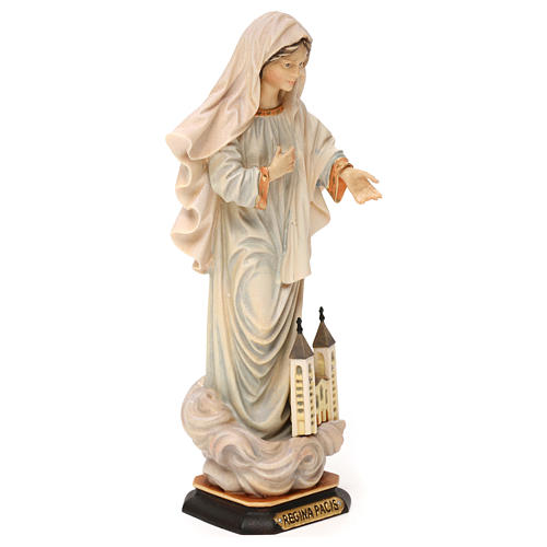 Statua Madonna regina della pace con chiesa legno dipinto Val Gardena 4