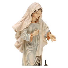 Figura Madonna Królowa Pokoju z kościołem drewno malowane Val Gardena