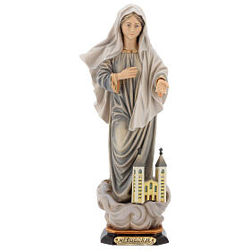 Our Lady of Medjugorje Kraljica Mira with church statue in painted wood, Val Gardena