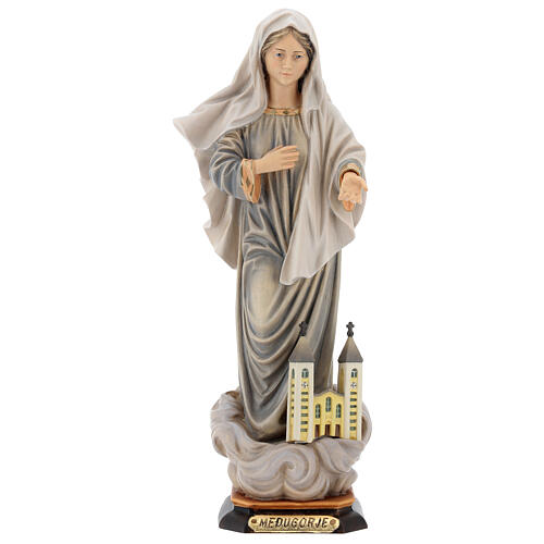 Our Lady of Medjugorje Kraljica Mira with church statue in painted wood, Val Gardena 1