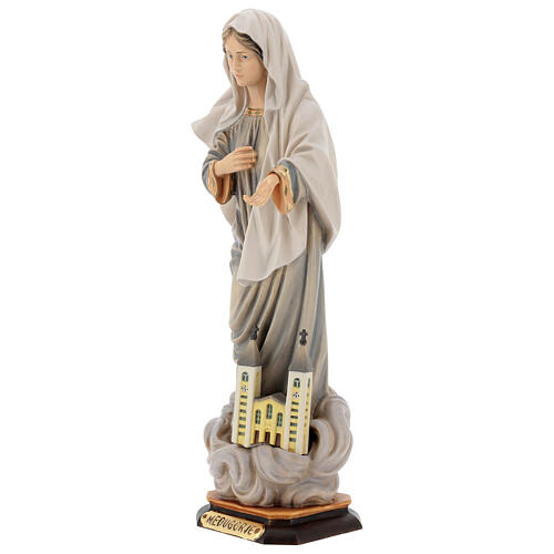 Our Lady of Medjugorje Kraljica Mira with church statue in painted wood, Val Gardena 3