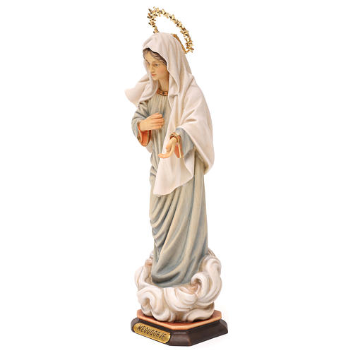 Estatua Virgen Medjugorje con corona de rayos madera pintada Val Gardena 3