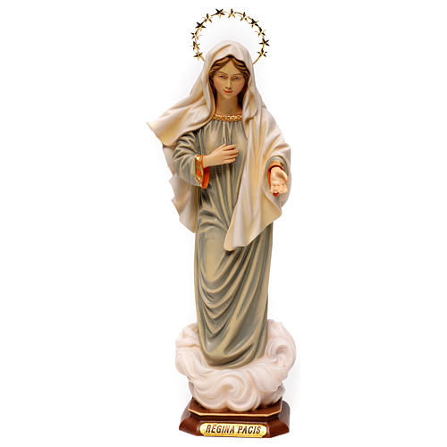 Our Lady of Medjugorje Regina Pacis with halo statue in painted wood, Val Gardena 1