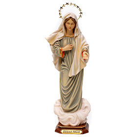 Virgin Mary Statue queen of peace with halo wood painted Val Gardena