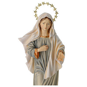 Our Lady of Medjugorje Kraljica Mira with halo statue in painted wood, Val Gardena