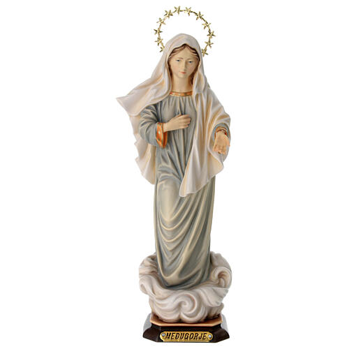 Our Lady of Medjugorje Kraljica Mira with halo statue in painted wood, Val Gardena 1