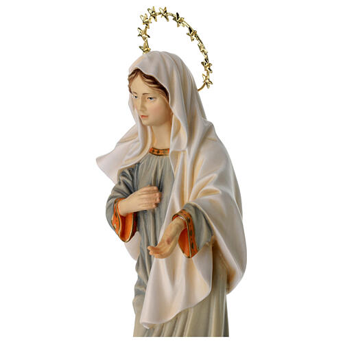 Our Lady of Medjugorje Kraljica Mira with halo statue in painted wood, Val Gardena 5