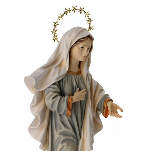 Our Lady of Medjugorje Kraljica Mira with halo statue in painted wood, Val Gardena 6