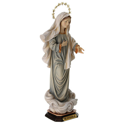 Our Lady of Medjugorje Kraljica Mira with halo statue in painted wood, Val Gardena 7