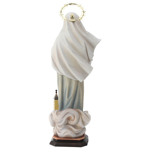 Estatua Virgen de Medjugorje con iglesia y corona de rayos madera pintada Val Gardena 8