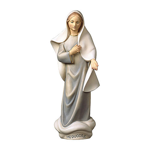 Our Lady of Medjugorje painted Val Gardena wood statue modern style 1