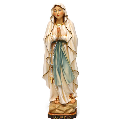 Our Lady of Lourdes painted Val Gardena wood statue 1