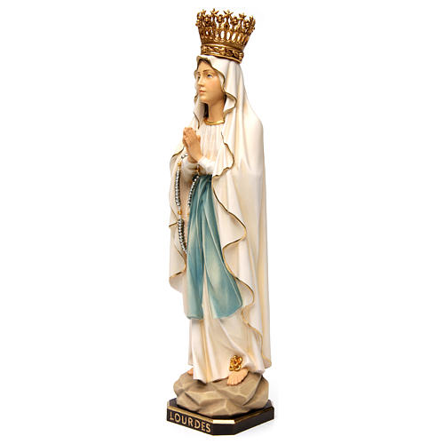 Statue Gottesmutter von Lourdes mit Kranz bemalten Gr6dnertal Holz 3