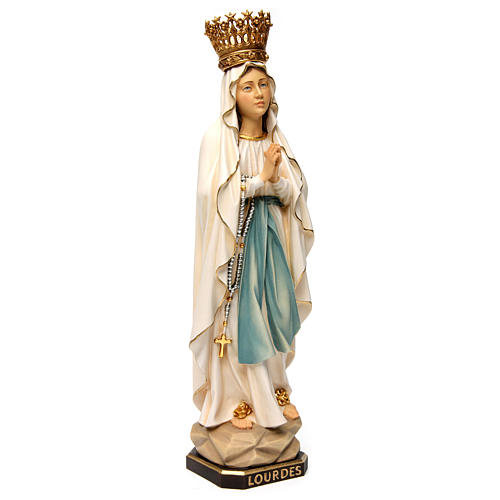Statue Gottesmutter von Lourdes mit Kranz bemalten Gr6dnertal Holz 4