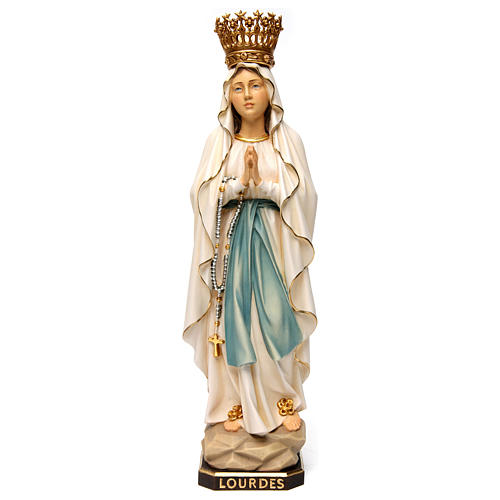 Our Lady of Lourdes with crown statue in painted wood, Val Gardena 1