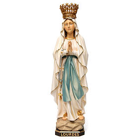 Our Lady of Lourdes Statue with Crown painted wood Val Gardena