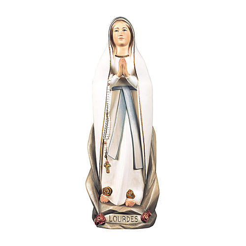 Estatua Virgen de Lourdes estilizada madera pintada Val Gardena 1