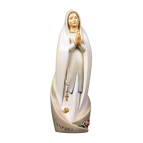Our Lady of Lourdes modern style statue in painted wood, Val Gardena 1