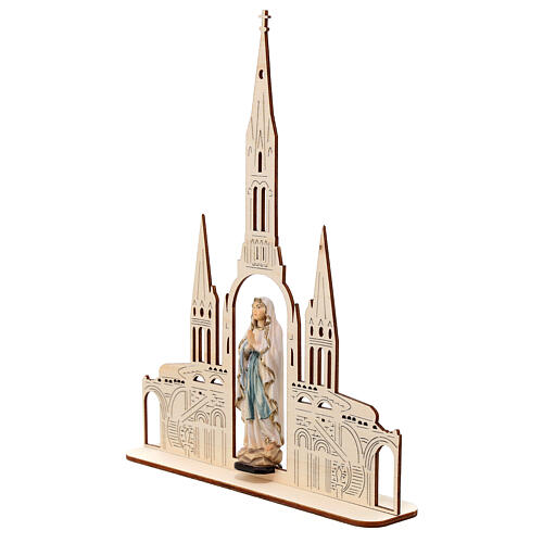 Statue Gottesmutter von Lourdes mit Basilika bemalten Grödnertal Holz 9cm 3
