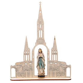 Estatua Virgen de Lourdes con basílica madera pintada Val Gardena 8(20x16) cm