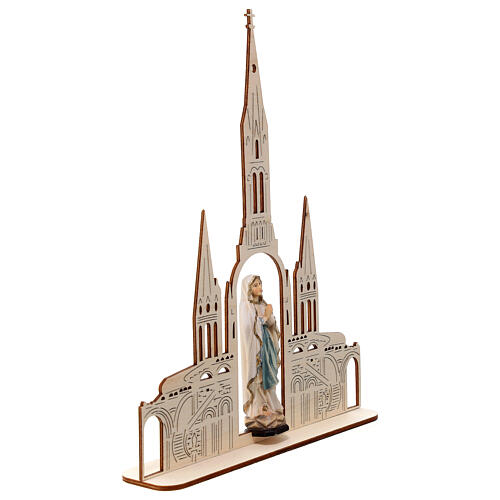 Statua Madonna di Lourdes con basilica legno dipinto Val Gardena 8(20x16) cm 4