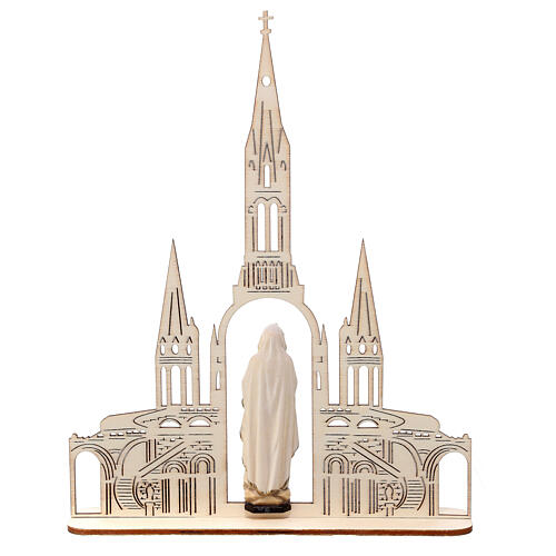 Statua Madonna di Lourdes con basilica legno dipinto Val Gardena 8(20x16) cm 5