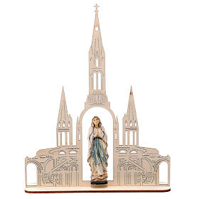 Figura Madonna z Lourdes 8 cm z bazyliką drewno malowane Val Gardena 20x16 cm