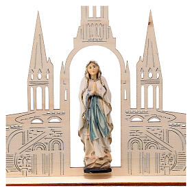 Figura Madonna z Lourdes 8 cm z bazyliką drewno malowane Val Gardena 20x16 cm