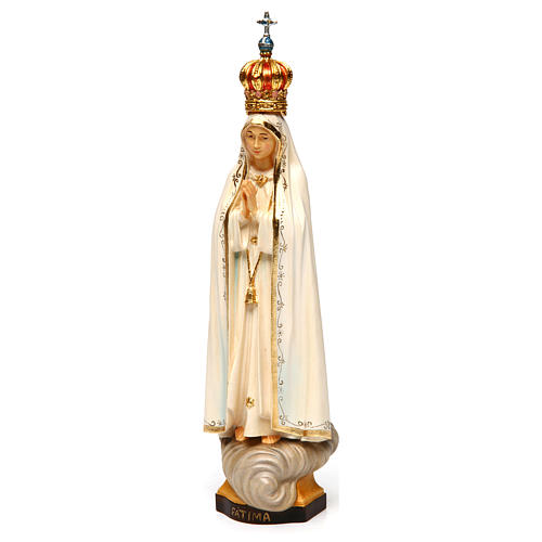 Statue Gottesmutter von Fatima Capelinha mit Kranz bemalten Grödnertal Holz 3