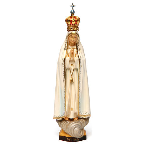 Our Lady of Fatima Capelinha with crown statue in painted wood, Val Gardena 1