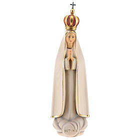 Estatua Virgen de Fátima estilizada con corona madera pintada Val Gardena