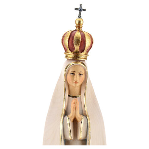 Estatua Virgen de Fátima estilizada con corona madera pintada Val Gardena 2