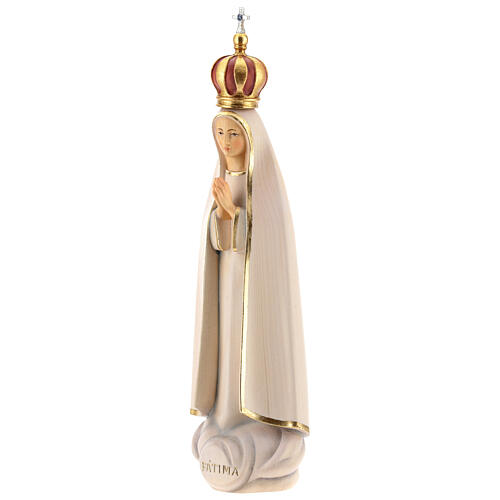 Estatua Virgen de Fátima estilizada con corona madera pintada Val Gardena 3