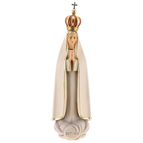 Statua Madonna di Fátima stilizzata con corona legno dipinto Val Gardena 1