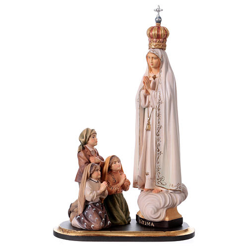 Group apparition of Fatima with crown statue in painted wood, Val Gardena 1