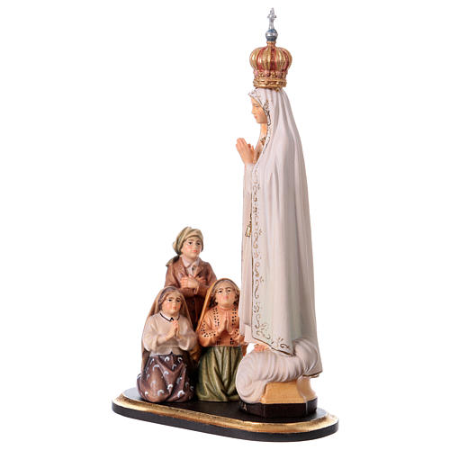 Group apparition of Fatima with crown statue in painted wood, Val Gardena 3