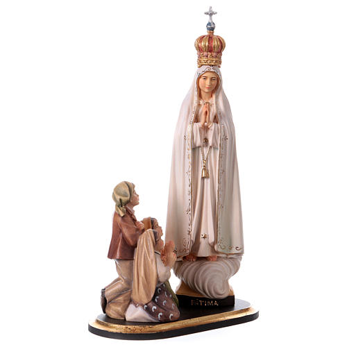 Group apparition of Fatima with crown statue in painted wood, Val Gardena 4