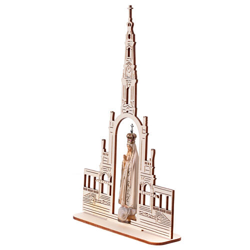 Our Lady of Fatima statue with crown and cathedral in painted wood, Val Gardena 9 cm 3