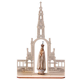 Estatua Virgen de Fátima con corona y basílica, madera pintada Val Gardena 9 cm