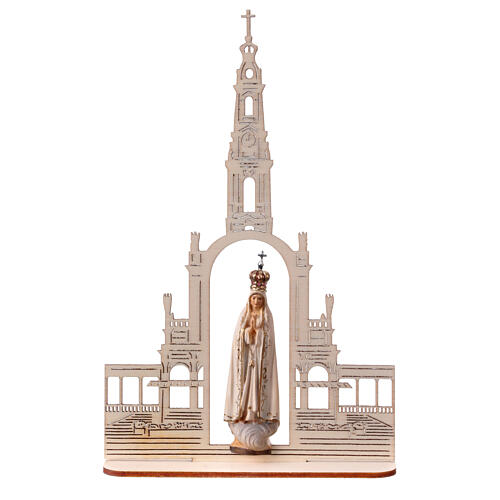 Estatua Virgen de Fátima con corona y basílica, madera pintada Val Gardena 9 cm 1