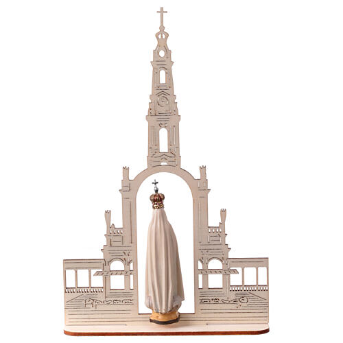 Estatua Virgen de Fátima con corona y basílica, madera pintada Val Gardena 9 cm 6