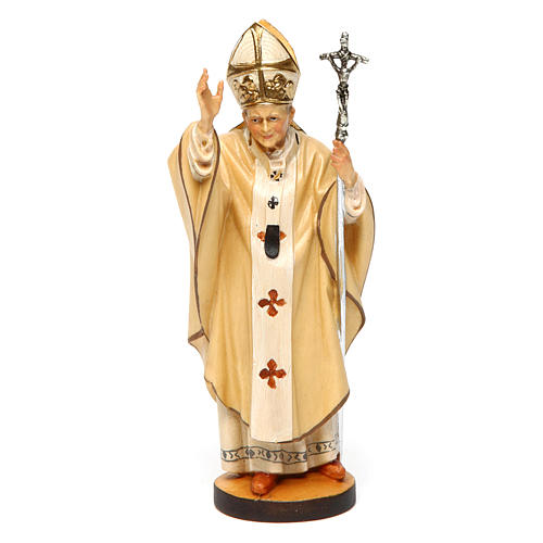 Statue Papst Johannes Paul 2. bemalten Grödnertal Holz 1