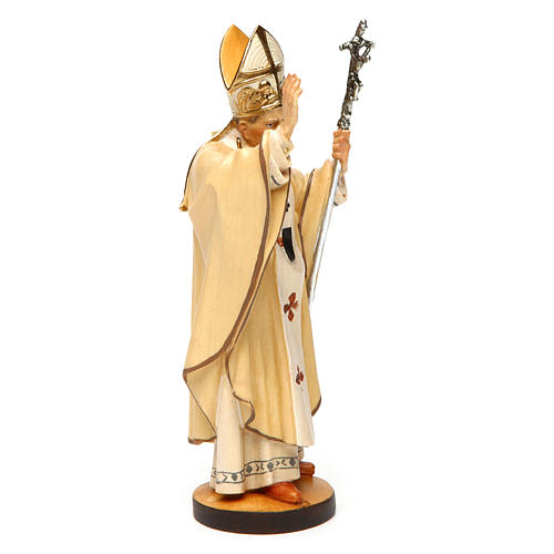 Statue St Pape Jean-Paul II bois peint Val Gardena 3