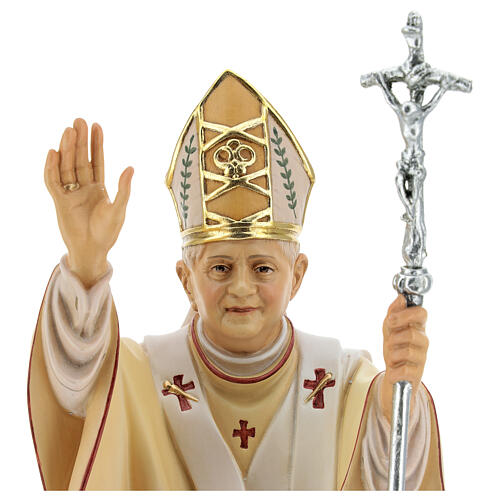 Statue Papst Benedikt 16. bemalten Grödnertal Holz 2