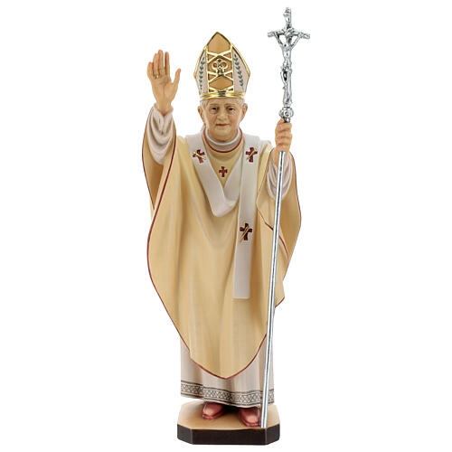 Statue Pape Benoît XVI bois peint Val Gardena 1