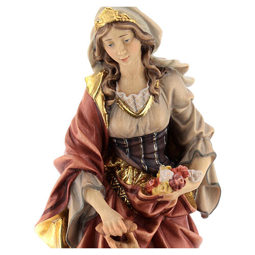 Statue of St. Elizabeth of Hungary with beggar and bread in painted wood from Val Gardena 2